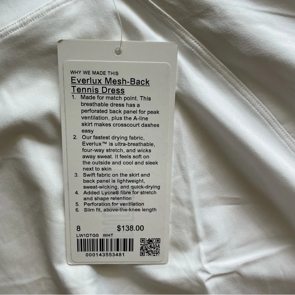 Sold Lululemon Everlux Mesh-Back Tennis Dress in White - Picture 3 of 9